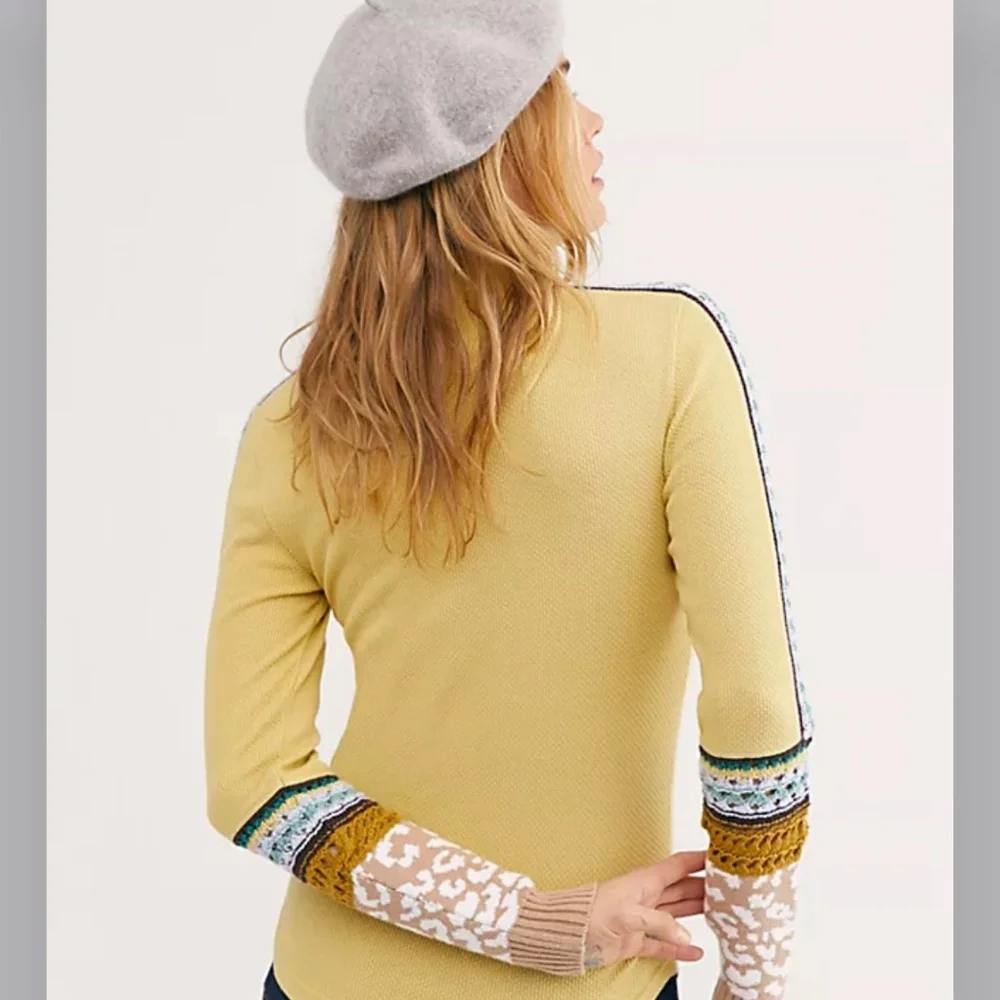 Womens Yellow Mixed-Stitch Knit Top